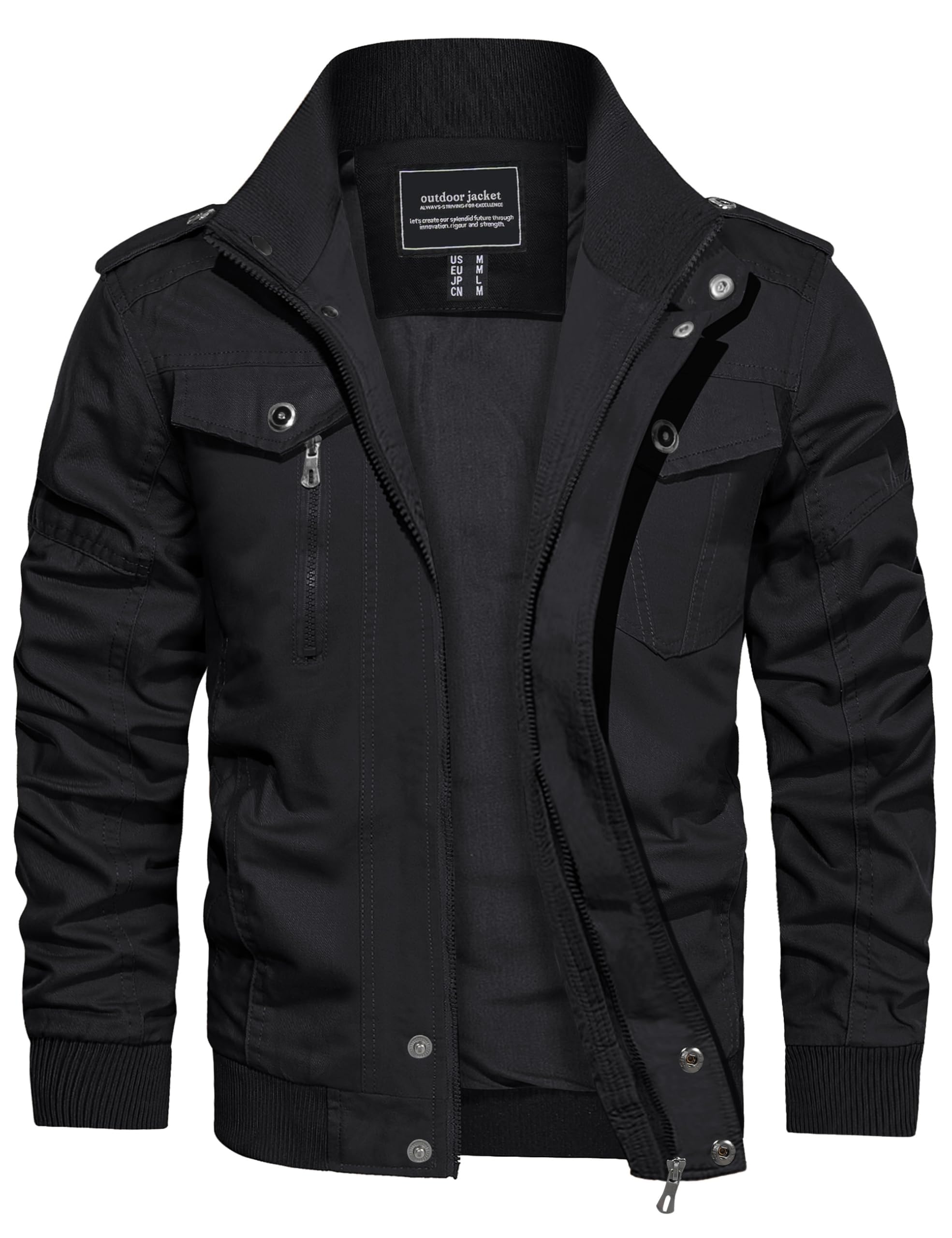 Photo 1 of CRYSULLY Men's Casual Lightweight Long Sleeve Full Zip Up Jackets With Shoulder Straps Cotton Bomber Coat