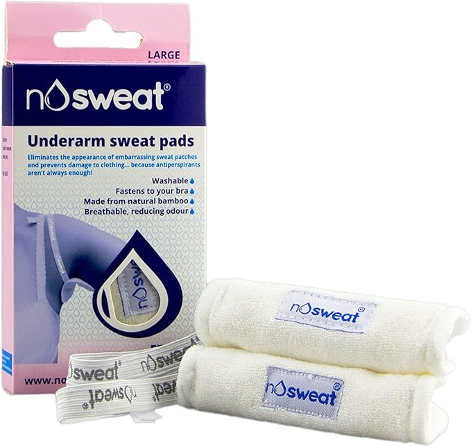 No Sweat Washable Underarm Sweat Pads with Snap Clip Fastener (Large