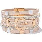 FANCY SHINY Boho Leather Wrap Bracelets Circle Square Bead Braided Handmade Stackable Bracelet Trendy Cuff Bangle for Women