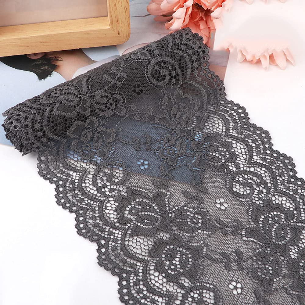 15 cm x 3 m elasticity lace ribbon, lace border, decorative ribbon, lace borders, ribbons for sewing, DIY crafts, decoration for clothing, underwear, lingerie, table decoration, dark grey