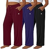 Neer 3 Pack Women's Plus Size Pants Wide Leg Sleep Yoga Pants Loose Drawstring Casual Baggy Sweatpants with Pockets
