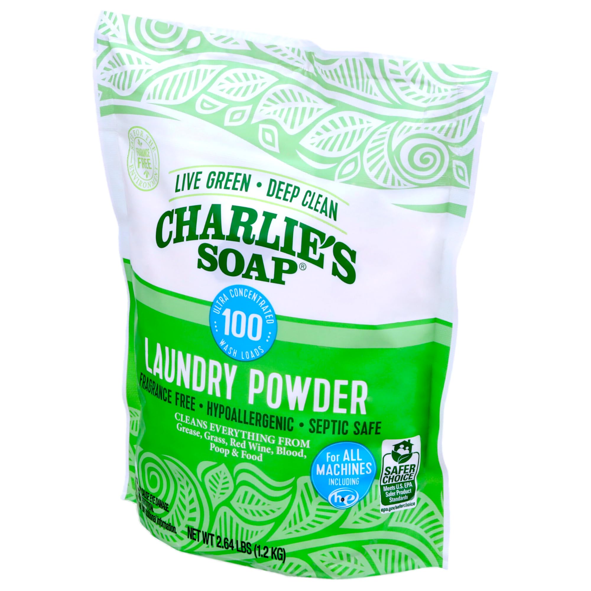 Charlie’s Soap Laundry Powder (100 Loads, 1 Pack) Fragrance Free Hypoallergenic Plant Based Deep Cleaning Laundry Powder – Biodegradable Eco Friendly Sustainable Laundry Detergent