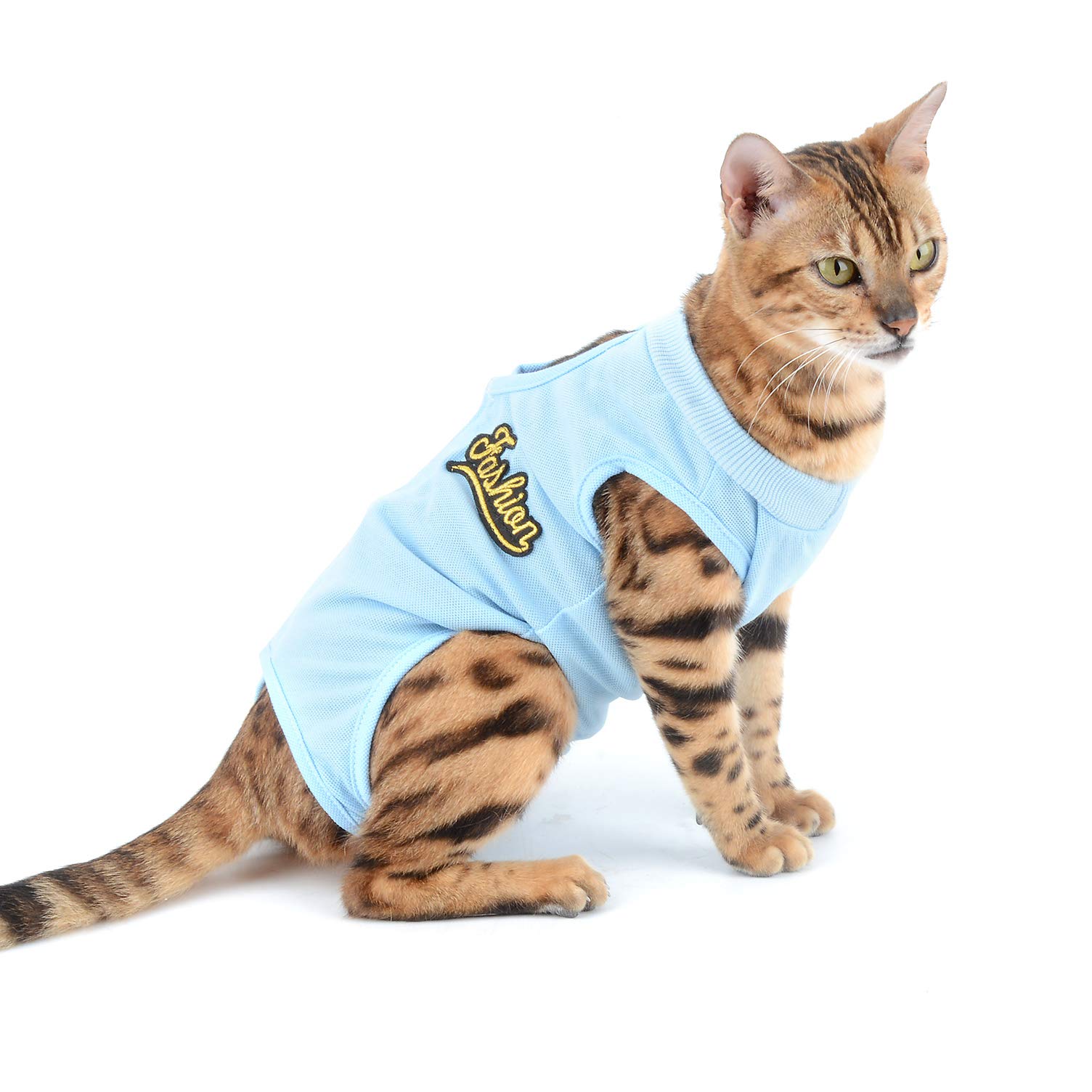 SELMAI Dog Recovery Body Suit Cat after Surgery Abdominal Wound Protector E Collar Alternative Puppy Wearing for Skin Diseases Surgical Care Pet Prevent Licking Multi Color Various Pattern Blue S