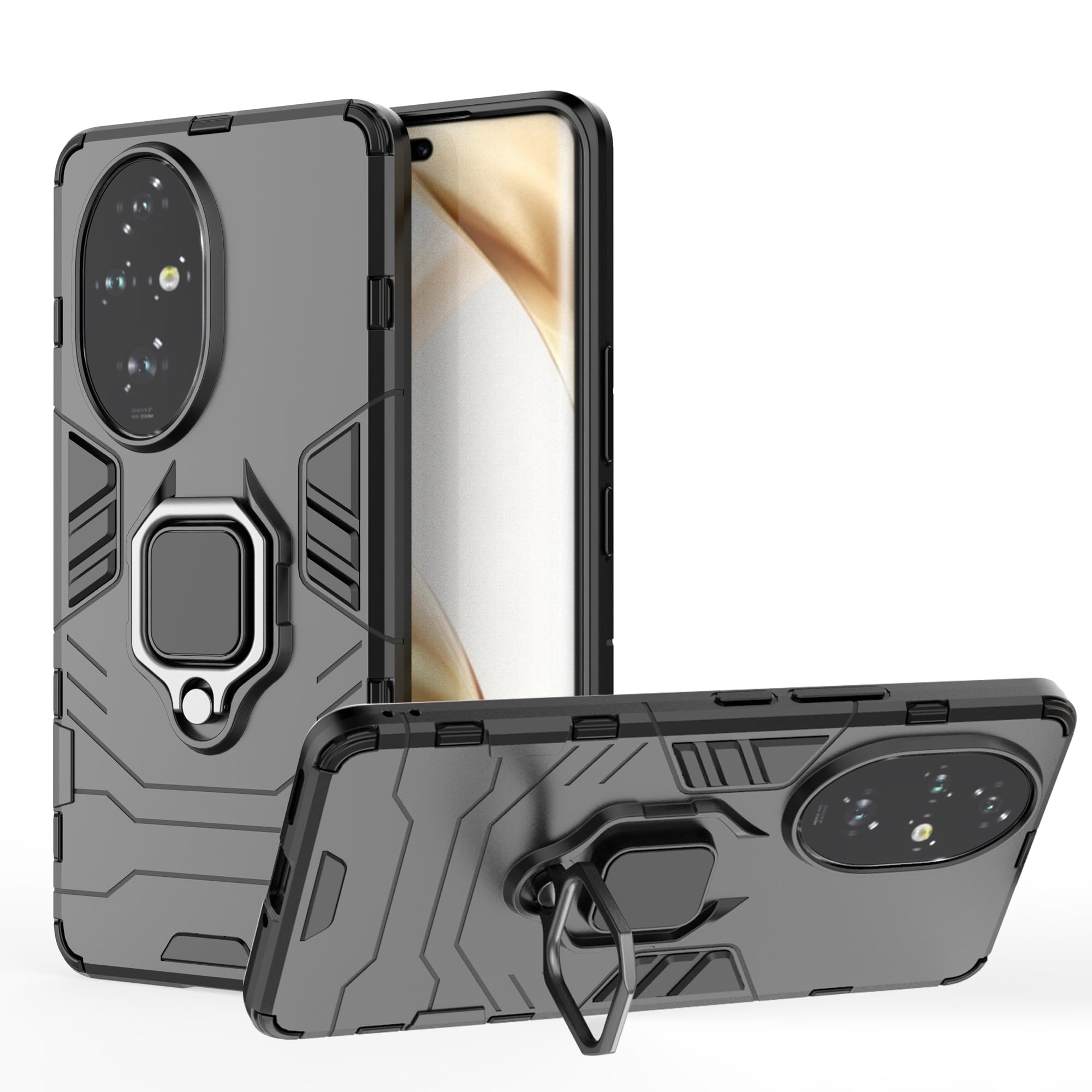 ESTH® Case for Honor 200 Pro 5G [360° Rotating Stand] [Military Grade Anti-Fall Protection] Cover Compatible with Magnetic Car Mount, Black