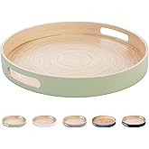 HABITAAS Spun Bamboo Round Serving Tray, Sage, 13.75 Inches