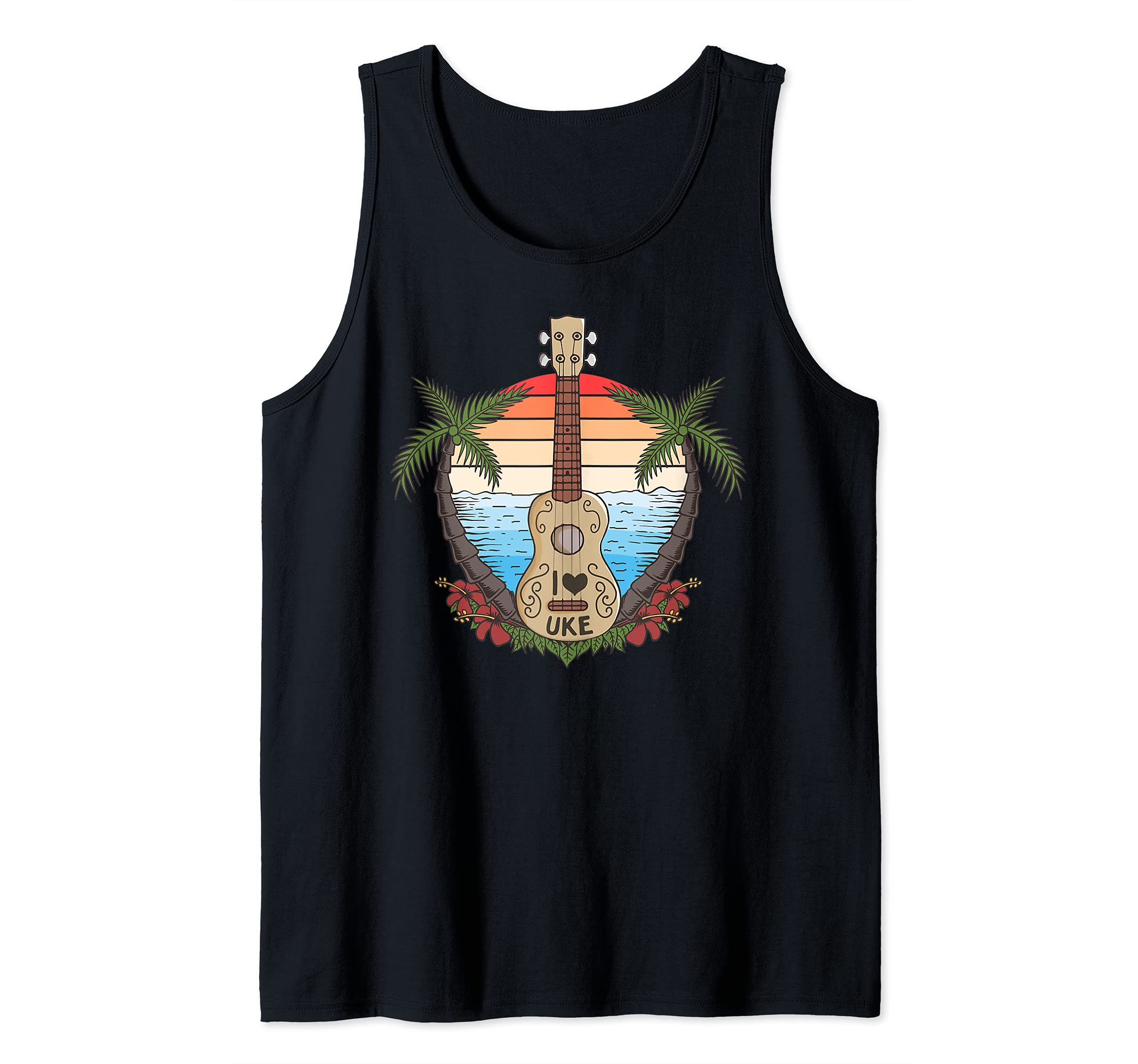 Uke Player Hawaiian Art Sunset Ukulele Instrument Cartoon Tank Top