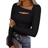 REORIA Women's Sexy Ribbed Long Sleeve Cutout Tops 2025 Fall Trendy Slim Fit Y2K Fashion Going Out T Shirts