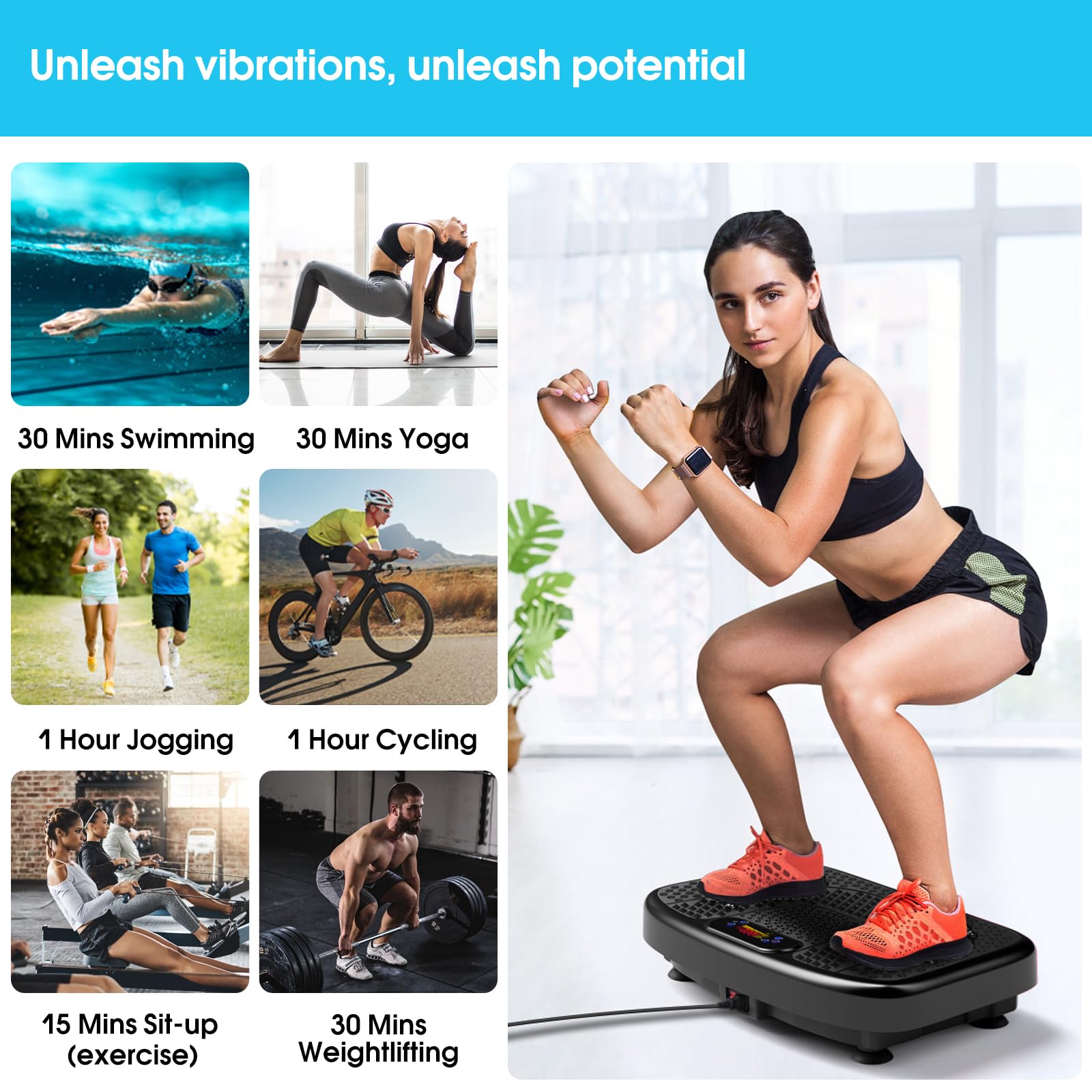SoftGym Vibration Plate Exercise Machine for Lymphatic Drainage,Power Vibrate Stand Shake Board 450 Lbs Capacity Whole Body Workout Waver with Fitness Resistance Bands Weight Loss Gifts for Women Men