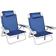 REDCAMP Backpack Beach Chairs for Adults 2 Pack, Lightweight Portable Folding Beach Chairs with Backpack Straps and Armrests, 5-Position Adjustable for Outdoor Camping, Sunbathing Tanning, Blue