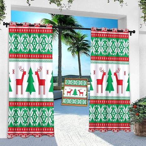 YUAZHOQI Cortinas de patio, diseño gráfico de renos y estrellas de copo