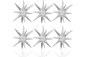 LAIAMER 6 Pcs Silver Star Foil Balloons One-Piece 14-Pointed Star Balloons 4D Starburst Cone Mylar Balloons 22inch Christmas Birthday Wedding Wedding Anniversary Party Supplies(Silver)