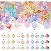 Cheriswelry 100Pcs Lotus Flower Seedpod Glass Charms Transparent Two Tone Crystal Floral Pendants 10 Colors 14x11mm for Necklace Bracelet Earring Jewelry Making DIY Supplies