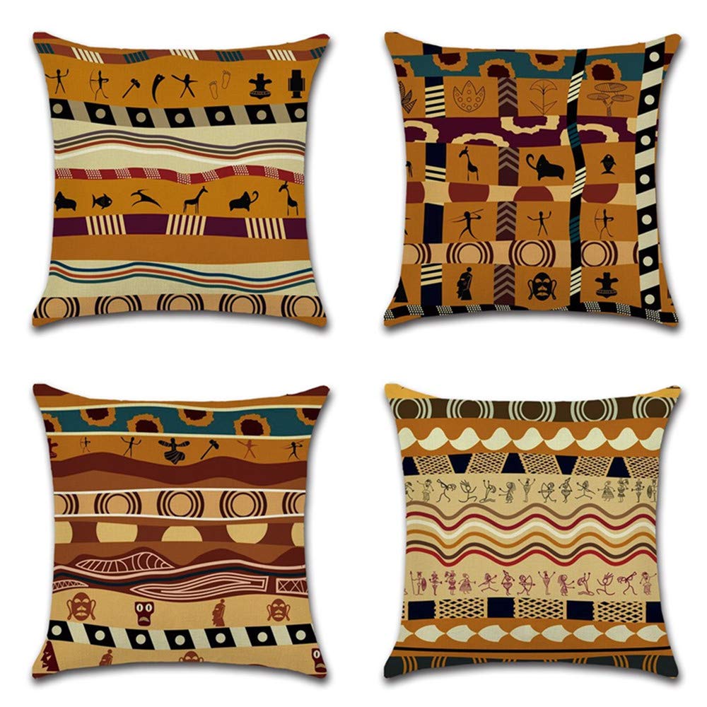 BAOKU Arab Style Pattern Pillow Cover Cases,Pillowcase Home Decorative Square Cushion Covers 18 X 18 Inch Linen Square Cushion Cover, 4Pack