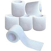 Hysiwen 6 Pack 2" x 5 Yards Self Adhesive Bandage Breathable Cohesive Wrap Self Adherent Vet Tape Self Stick Bandage Wrap for Sports, Athletic, Wrist, Ankle(White)