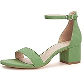 PARTY Women's Open Toe Ankle Strap Low Block Chunky Heels Sandals
