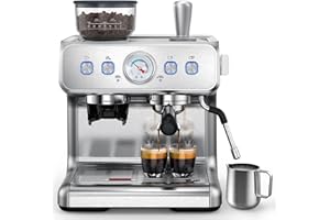 COWSAR Espresso Machine with Grinder, 2025 Upgraded Espresso Machine 15 Bar, Expresso Machine with Milk Frother Steam Wand, 75 Oz Removable Water Tank for Cappuccino, Latte, Stainless Steel
