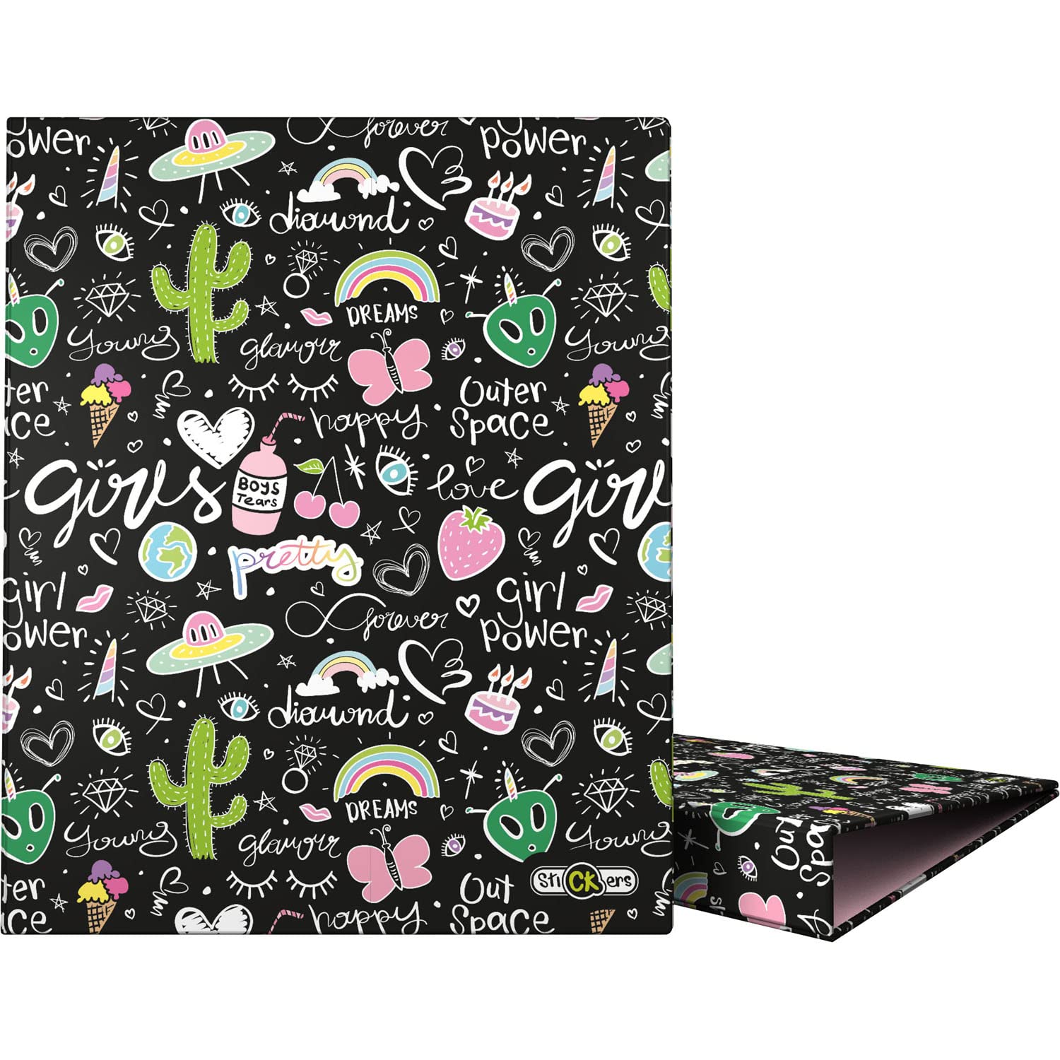 Grafoplás 88142655 A4 Ring Binder, 4 Mixed Rings 25 mm, Stickers Collection, Crazy Space, FSC Certified
