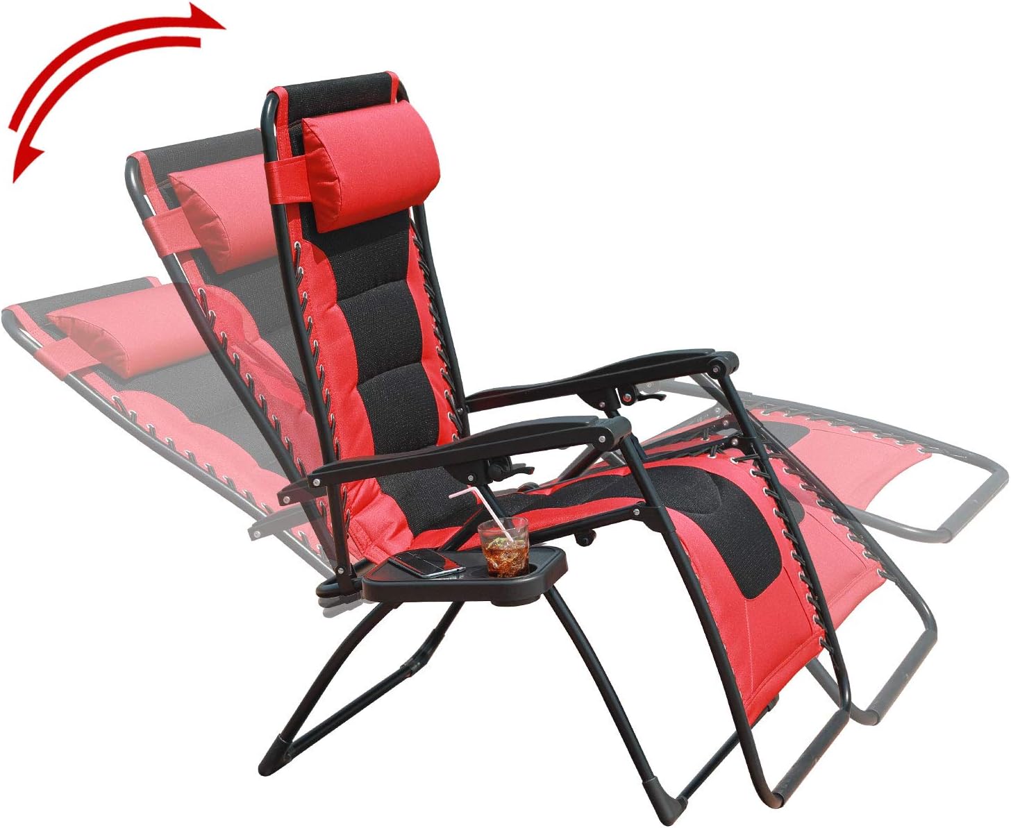 GOLDSUN Oversized Padded Zero Gravity Reclining Chair Adjustable Patio Lounge Chair with Cup Holder for Outdoor Beach Porch,Swimming Pool (Red): Furniture & Decor