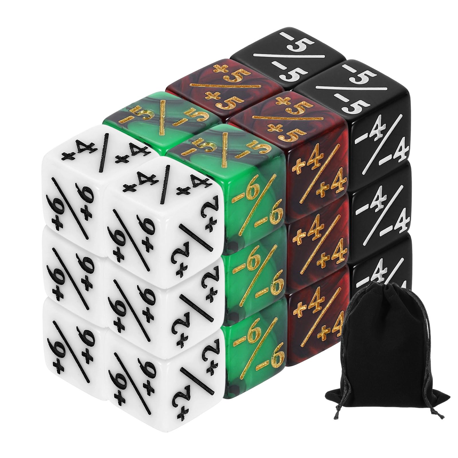 sourcing map 24Pcs Magic Dice Counters, Acrylic D6 Life Token Dice Set for Standard Cards Gaming, White, Black, Red/Black, Green/Black — image 1