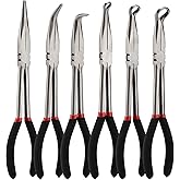 Mayouko 3PC 11" Hose Gripper Plier Set: 5/16", 1/2" and 3/4" & 3-Piece Long Reach Pliers Set: 90-Degree Angle, 45-Degree Angl