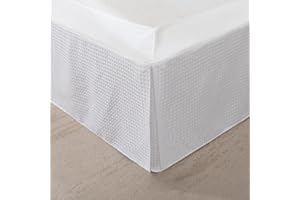 XUAN DIAN King Bed Skirt, Wrap Around Bed Skirt with Pleated Corner, 14 Inch Drop Pleated Waffle Weave Bedskirts, Anti-Slip, Microfiber, White, 14'' King