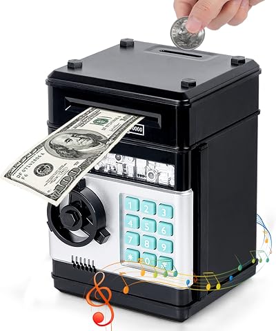 Thedttoy Digital Money Box Mini ATM Safe for Kids 3 4 5+ Black