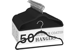 FLYSUMS Plastic Hangers 50 Pack Clothes Hangers Rubber Coated, 17.5 Inches Heavy Duty Slim Dorm Hangers for Coats, Dresses, Shirts, Black- Mom’s Choice Awards Winner