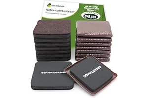 COVERCORNER Furniture Sliders for Hardwood Floors, Square Furniture Sliders for Carpeted Floors, 16 PCS 3 1/2 inch Combo Pack, Sliders for Moving Furniture, Furniture Movers Sliders-Brown