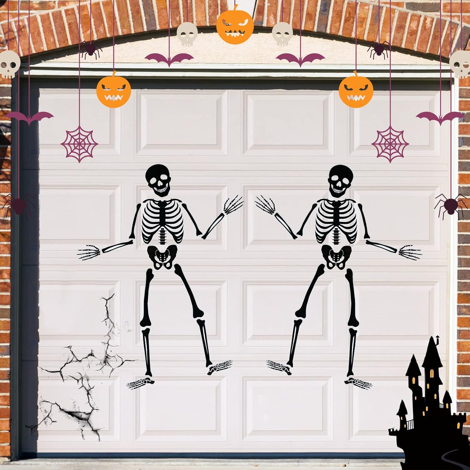 Garage Door Decorations - Konohan 2 Sets Halloween 45 Inches Skeleton Garage Door Magnets Magnetic Sticker Decor Large DIY Reusable Refrigerator Decal Waterproof Magnet for Car Kitchen