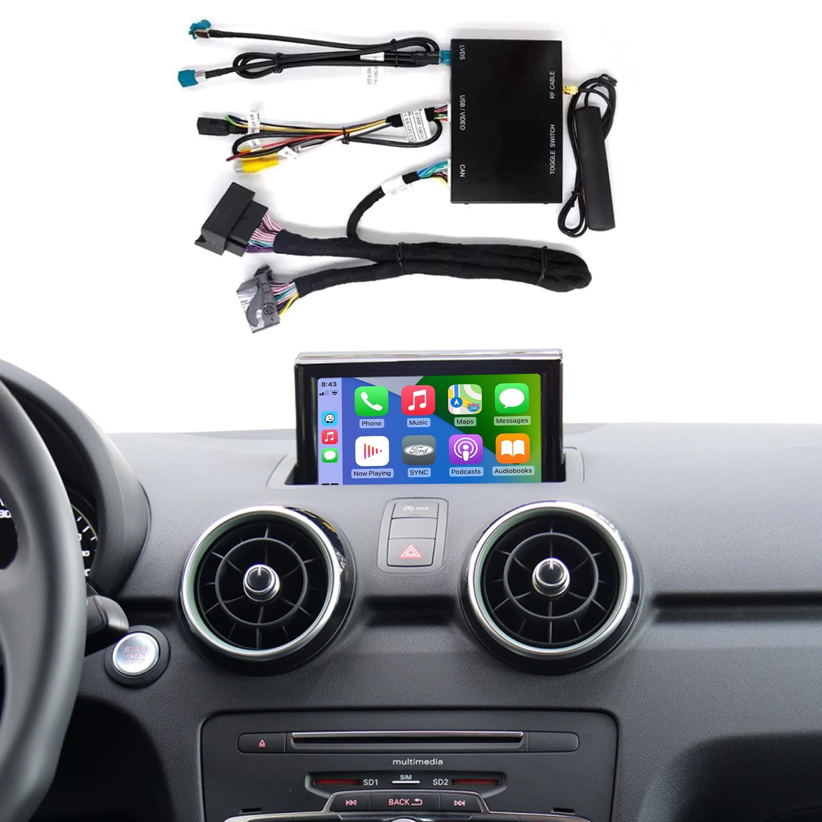 Road Top Wireless Carplay Android Auto for Audi A1 2013-2018 Year with RMC System, Carplay Retrofit Kit Decoder, Support Navigation, Mirrorlink, Camera, Siri