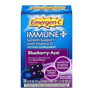 Emergen-C Immune+ (10 Count, Blueberry-Acai Flavor) System Support Dietary