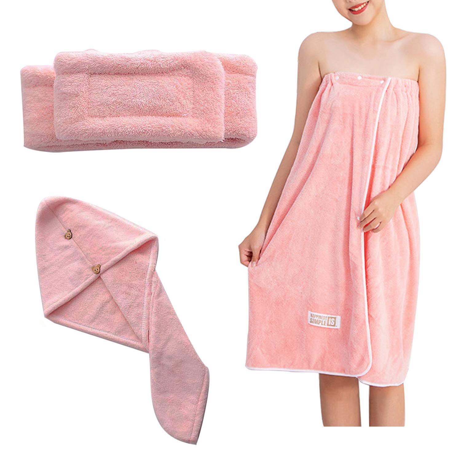 Lihgfw 3 Pack Hair Towel Wrap,Rapid Hair Drying Towel, Microfibre Hair Towel,Super Soft Coral Fleece Shower Towels Set,Adjustable Oversized Bath Towels and Headband (Pink)