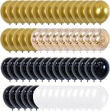 Yukiyi 60Pcs Gold Black White Balloons Set 12in for Party Wedding Confetti