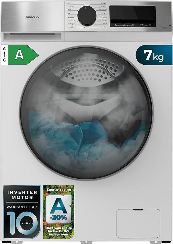 Lave-linge Chargement Frontal 7Kg Bolero DressCode 7450 Inverter. 1850W, 1200 tr/min, Classe A-10%, 16 programmes, Panneau Inox, Allergy Care, Pearl Drum, Fonction Silence, KidLock, Blanc