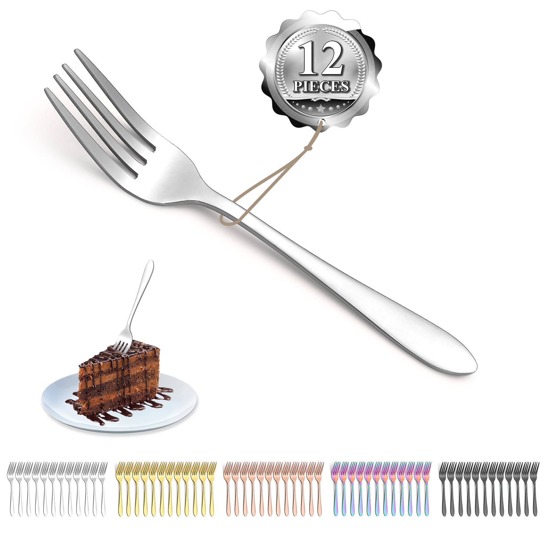 Kyraton Dessert Forks Set of 12 Pieces 14cm Stainless Steel Cake Forks, Tea Fork, Pastry Forks, Fruit Forks, Cutlery Set Dishwasher Safe, 1.silver, (1.KR.108TF.S12)