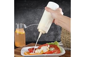 Condiment Squeeze Bottle-13.5oz/400ml White Plastic Squeeze Squirt Bottles with Leak-Proof Cap and Scale Line