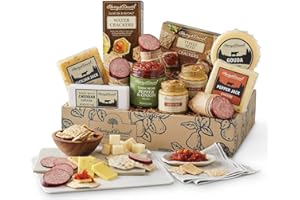 Harry & David Supreme Meat And Cheese Gift Box, Food Gift Basket, Charcuterie Platter, Food Baskets With 4 Cheese Blocks, 4 Sausages, 2 Sets Of Crackers, Relish & Honey Mustard Sauces