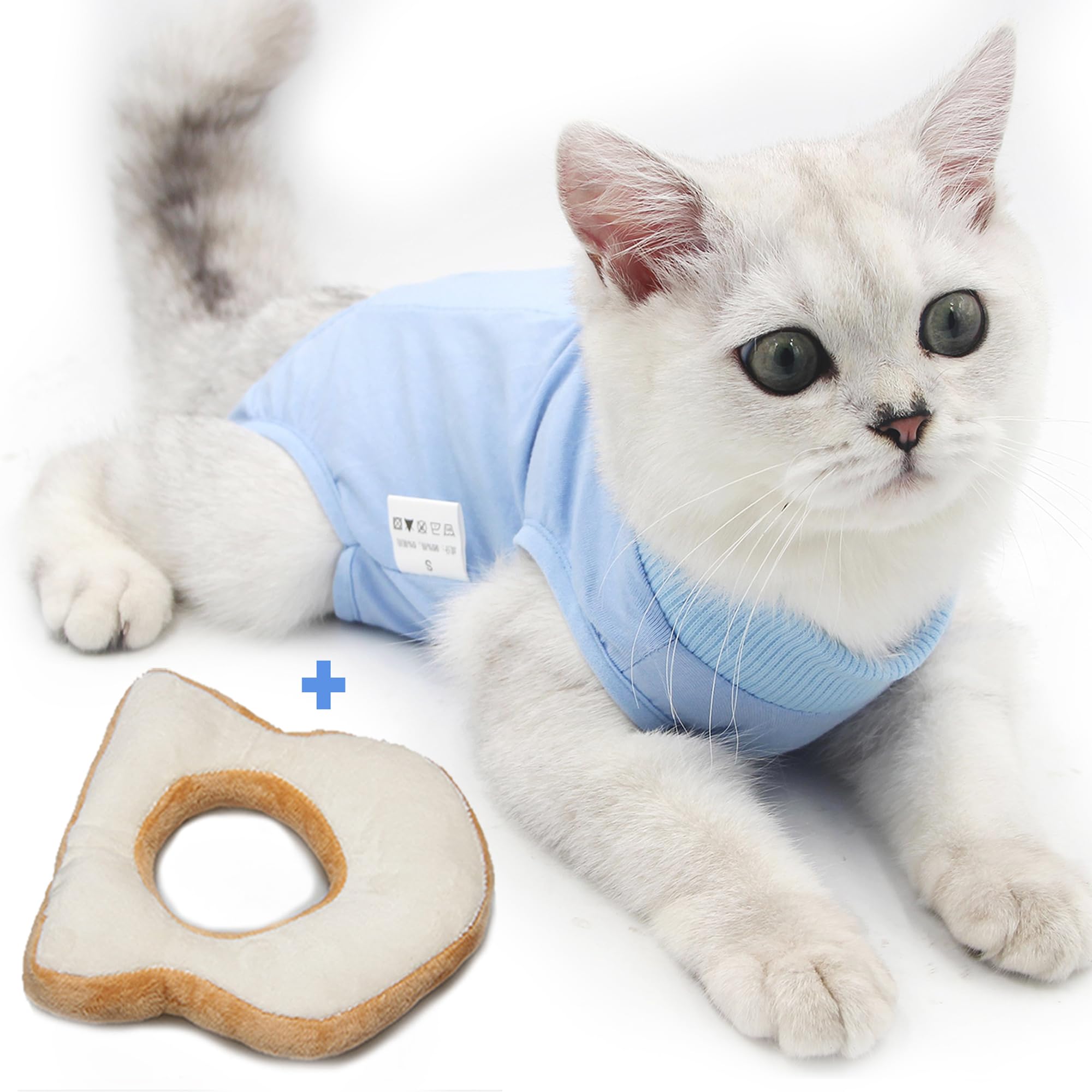 Photo 1 of 2PCS Cat Cone Collar and Cat Recovery Suit, Anti-Bite, Stop Licking Wounds, Adjustable Soft Elizabethan Cone, Cat Onesie for Female Cat After Surgery
