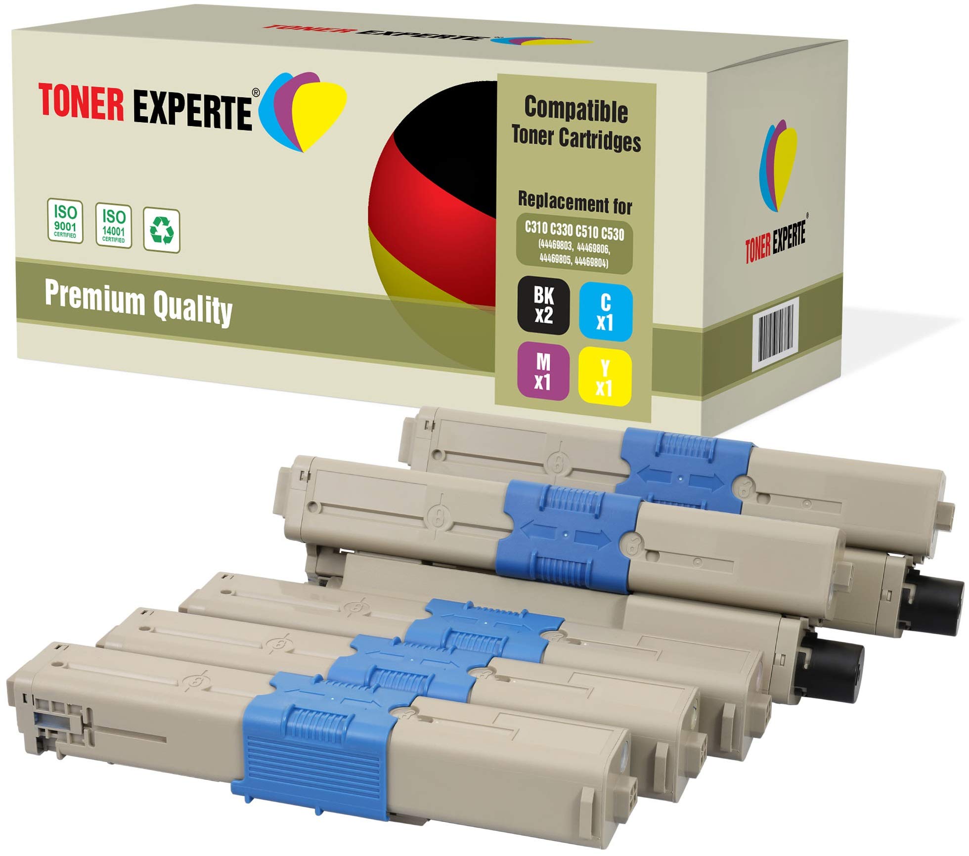 TONER EXPERTE Set of 5 Compatible with 44469803 44469806 44469805 44469804 Premium Toner Cartridges for Oki C310dn C330dn C331dn C510dn C511dn C530dn C531dn MC361dn MC362dn MC561dn MC562dn MC562w