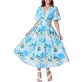 Flessibili Womens V Neck Flutter Sleeve Boho Midi Dress Summer Wedding Guest Beach Party Long Dresses