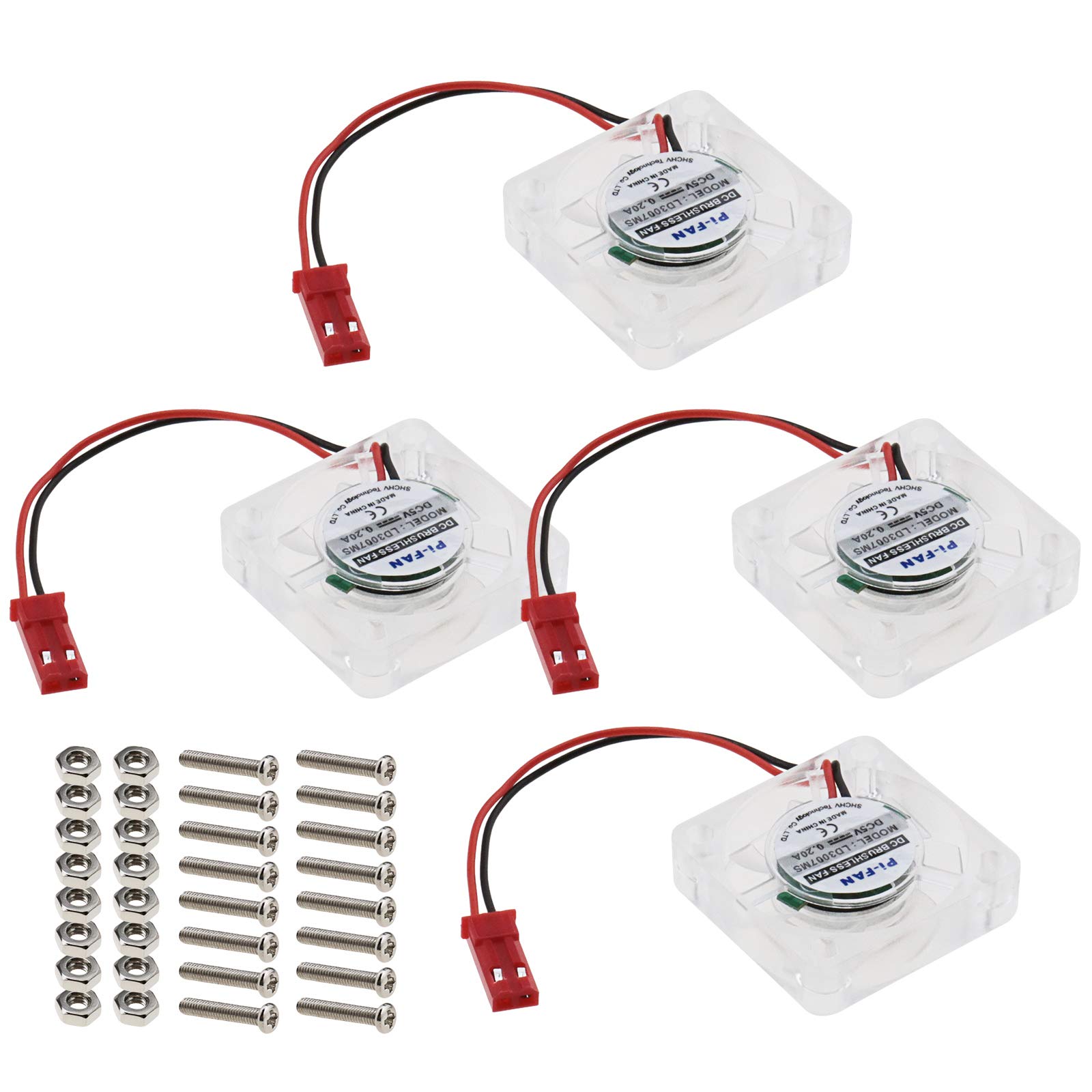 OTOTEC 4x DC 5V 0.25A Cooling Radiator Fans 30x30mm LED Blue Light Brushless CPU Heat Cooler 2-Pin Connector Compatible with Raspberry Pi 4 With Screws