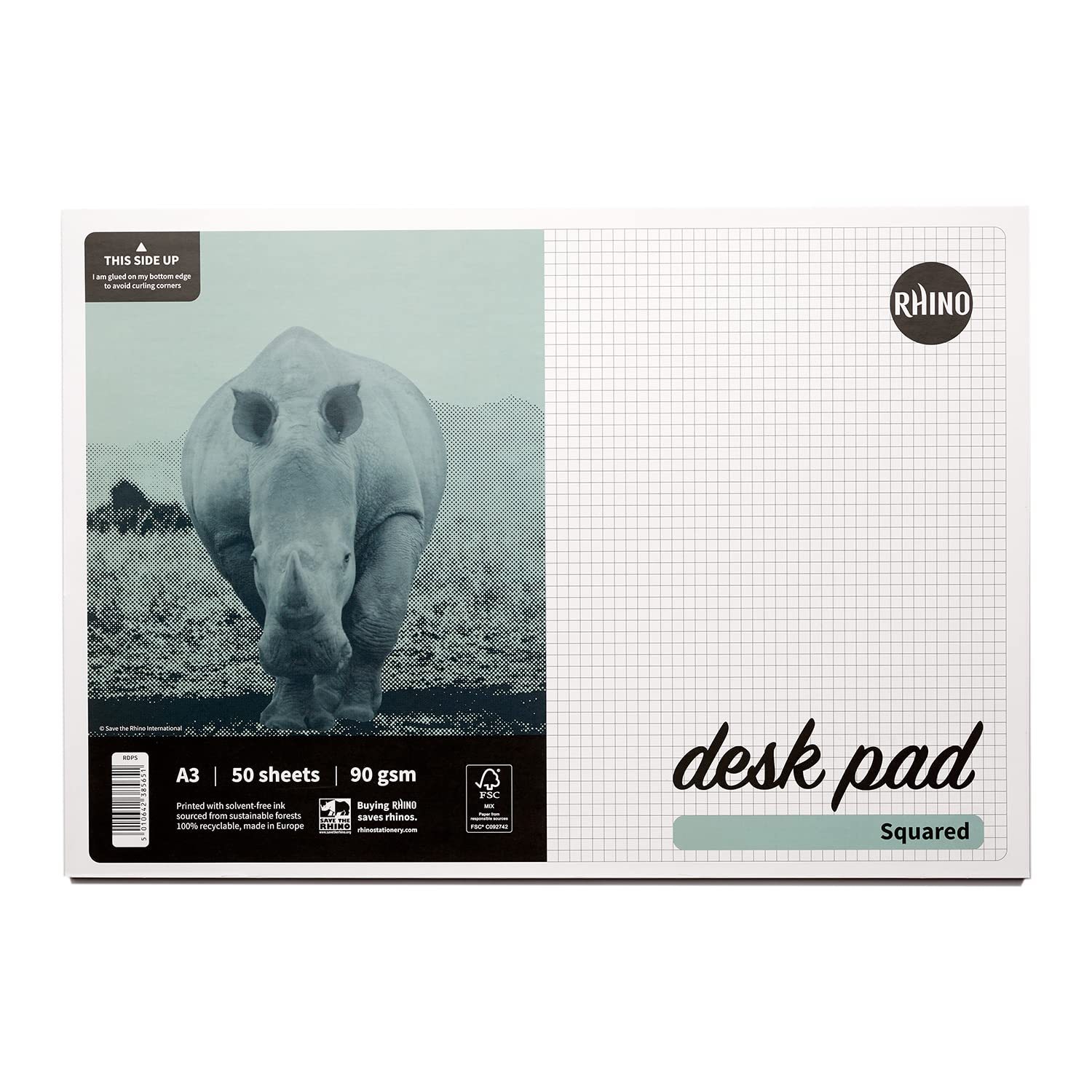 RHINO A3 Desk Pad, 50 Page / 5mm Squared, 90gsm FSC Writing Pad, Office Desk Accessories