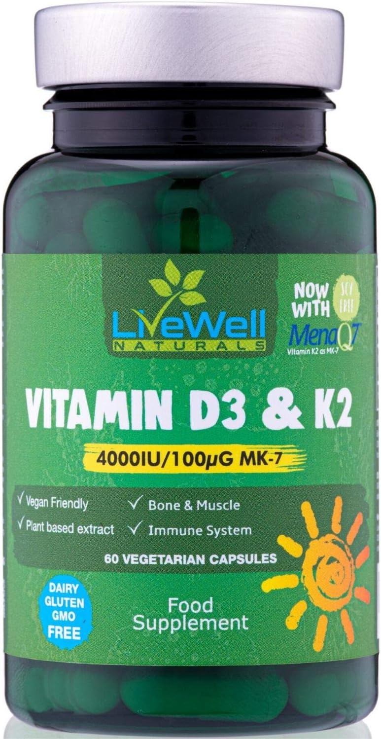 Vegan Vitamin D3 4000iu and Vitamin K2 MK7 100µg High Strength Completely Plant Based 60 Days Supply Vitamin D Vegan Tablets Gluten