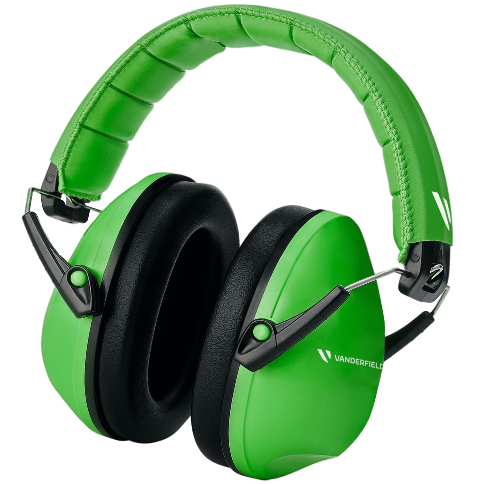 Vanderfields Premium Hearing Protection Ear Defenders - Broad Spectrum Sound Reduction 34 dB at 2K Hz Noise Cancelling - Headset Safety Noise Cancellation - Headphones Kids 3-12 - Green