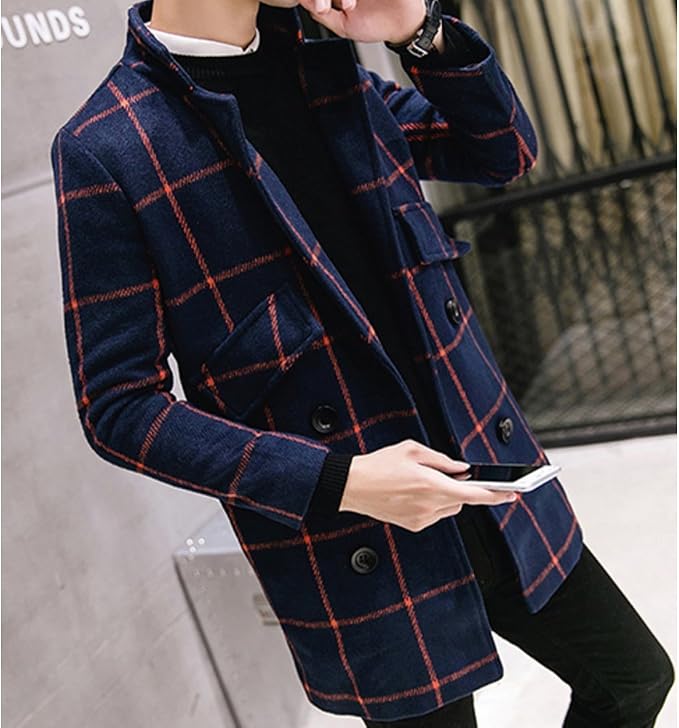 Amazon Jyuma ジュマ チェック柄 チェスターコート メンズ チェスターコート メンズ 冬 チェスターコート メンズ ロング チェスターコート ネイビー Lサイズ コート ジャケット 通販