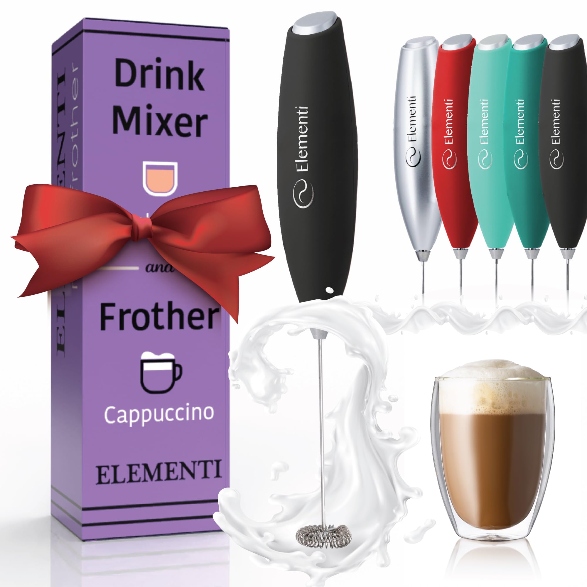 Photo 1 of Elementi Drink Mixer Handheld - Powerful Protein Powder Mixer, Easy to Use Handheld Drink Mixer Wand for Quick Delicious Cocktails, Milk Frother Coffee Mixer Wand, Coffee Stirrers Electric Mini Mixer