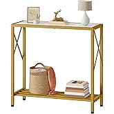 Tajsoon 28.3" Entryway Table, 2-Tier Small Consle Table for Entryway, Narrow Sofa Table with Shelves, Entrace Table for Hallway, Living Room, Corridor, Office, Gold & White