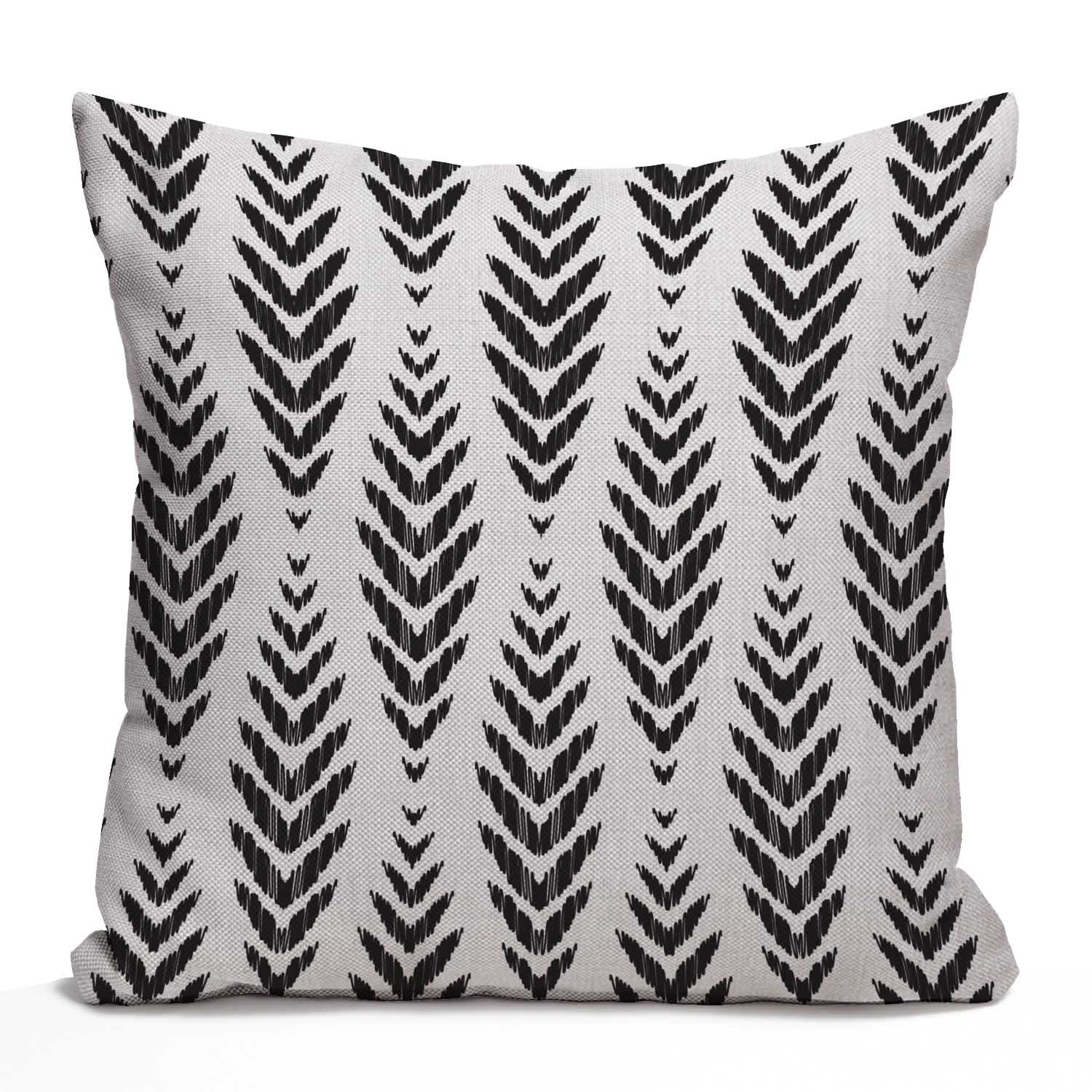 Tomda Fashion Ikat Chevron Cushion Cover Black and White Cotton Linen Decorative Pillow Case Throw Pillow Cover Home Sofa Decor 45x45cm 18x18 Inch Pillow Cover