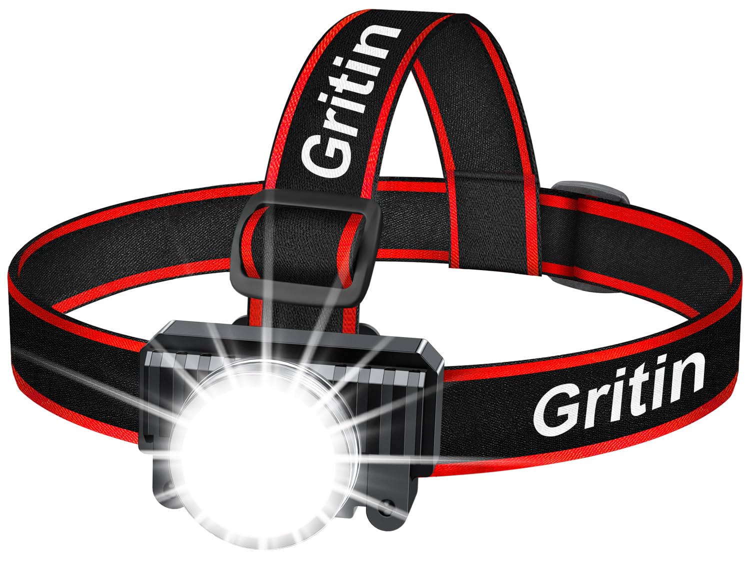 Gritin Head Torch Rechargeable, 2000L Super Bright Waterproof LED Headlamp Headlight with Motion Sensor Control, 4 Light Modes, 30 Hrs Runtime, 90° Angle Adjustable Headlight for Running, Hiking etc.