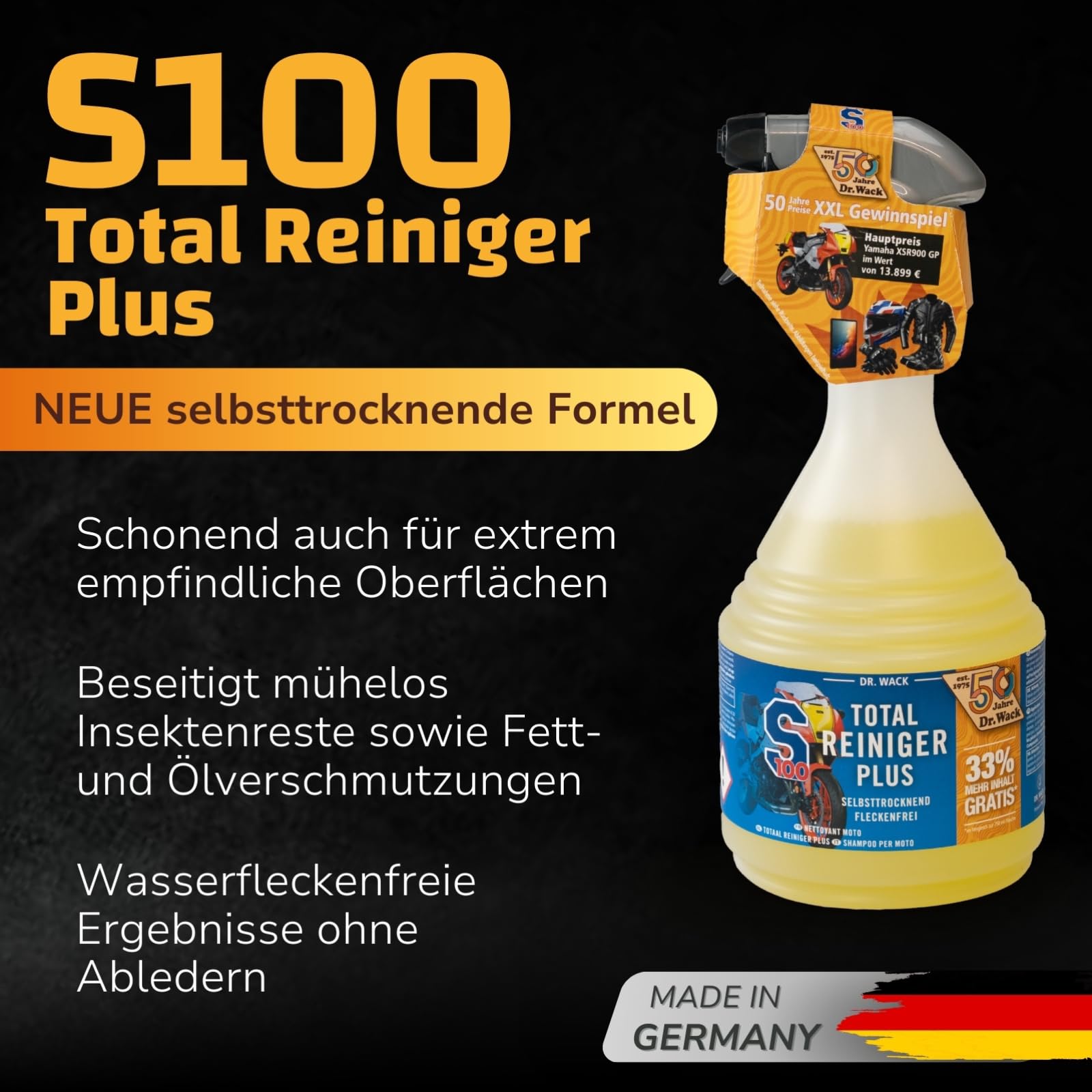 Dr. Wack - S100 Total Reiniger Plus 1000 ml (33% mehr Inhalt gratis) - Limited Edition - Motorrad-Reiniger mit Gel-Formel - Schonende Reinigung von Verschmutzungen - sehr ergiebig & reinigungskräftig 3